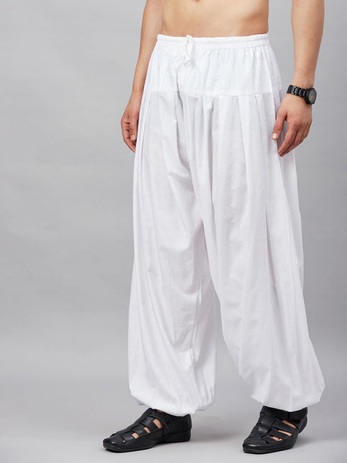 Men's White Cotton Silk Blend Pyjama